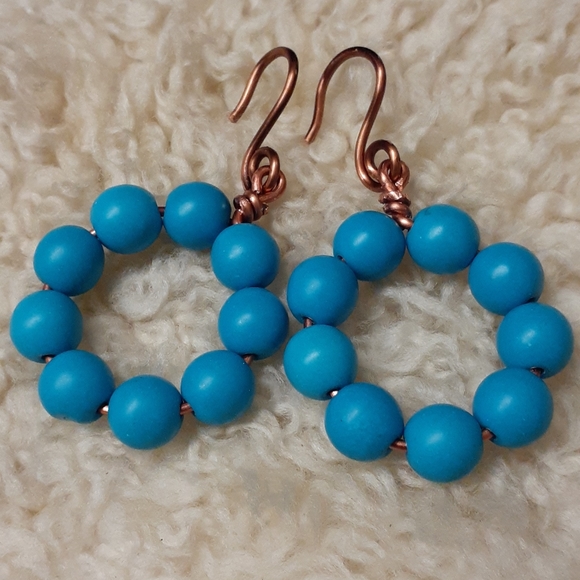 Genuine Turquoise Beaded Earrings - Picture 2 of 4